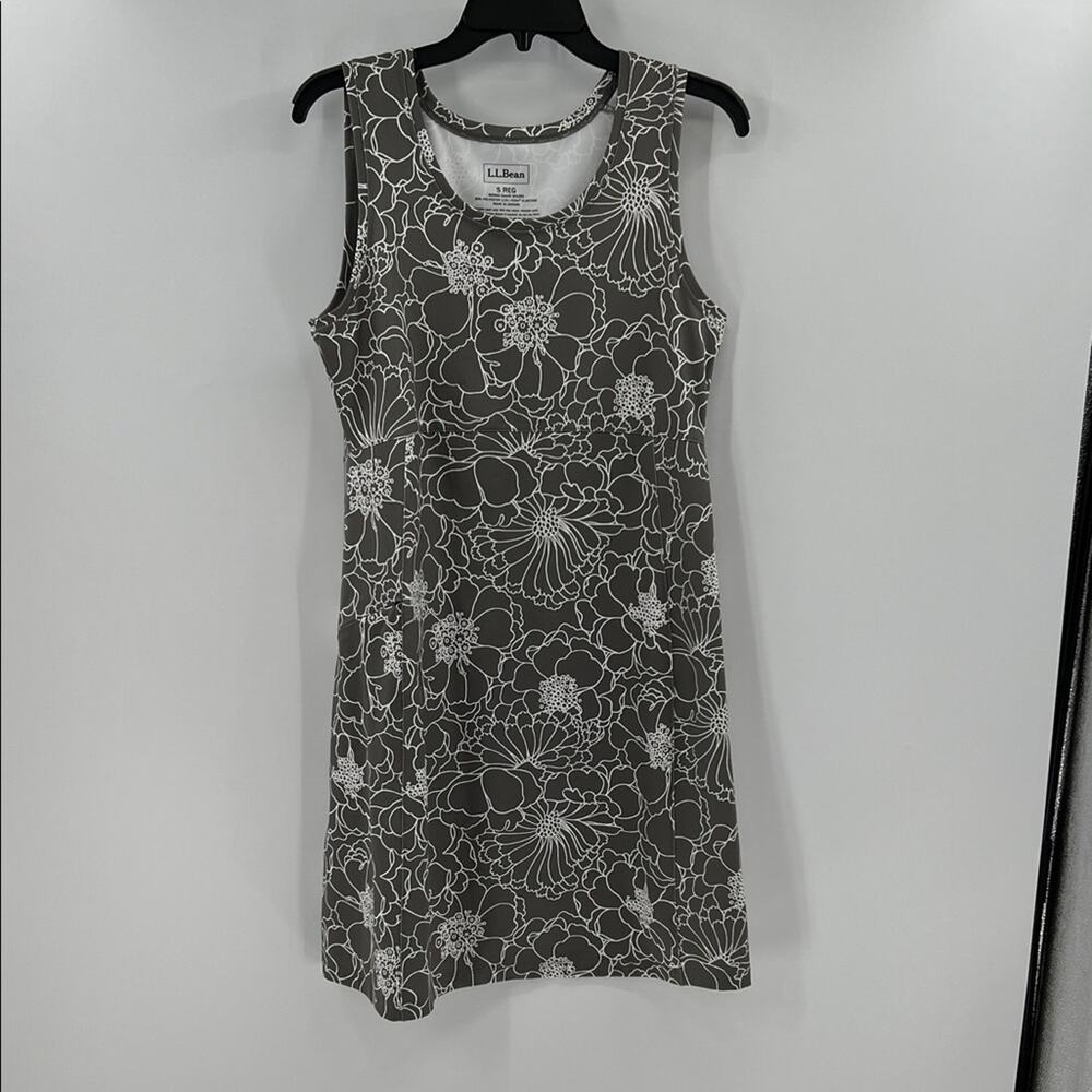 L.L. Bean Women's Active Stretch Tank Top Dress with pocket - Charcoal/White - S